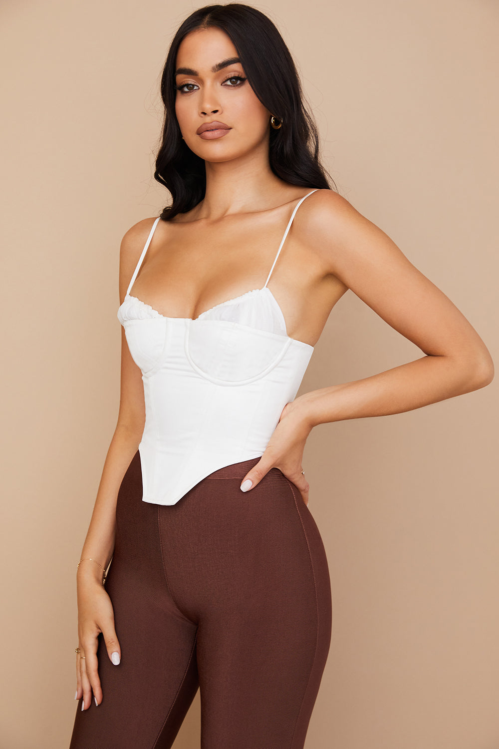 Damen Korsett-Top Mit Rüschen Und Strukturierten Cups | Weiß