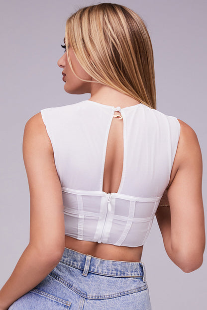 Damen Elegante Mesh-Korsettop | Weiß