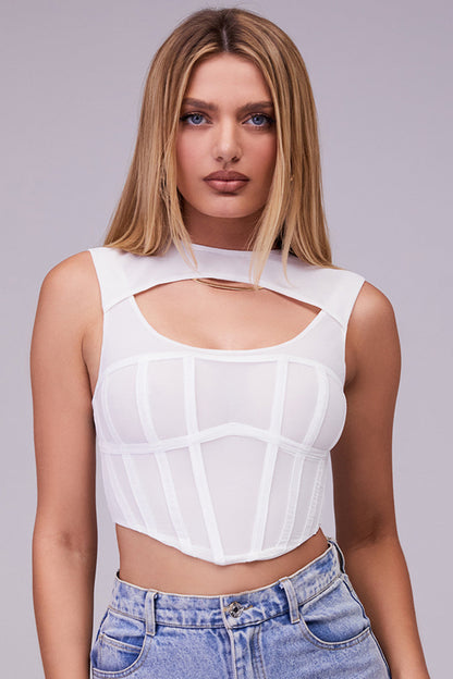Damen Elegante Mesh-Korsettop | Weiß