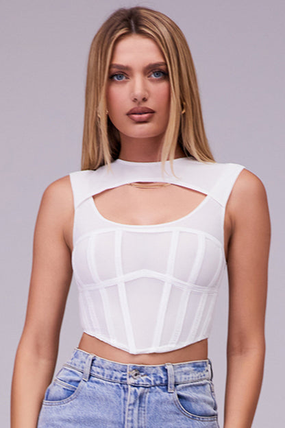 Damen Elegante Mesh-Korsettop | Weiß