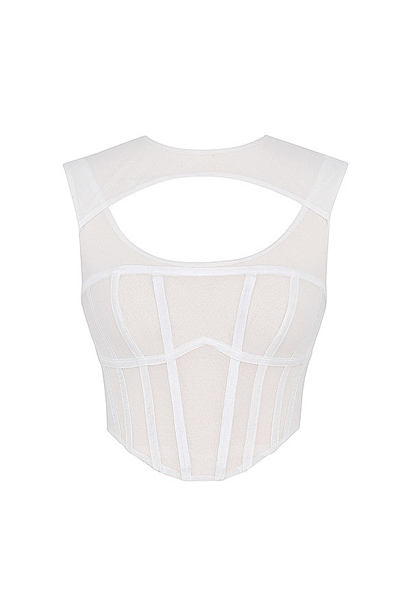 Damen Elegante Mesh-Korsettop | Weiß