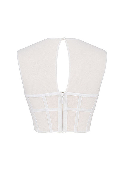 Damen Elegante Mesh-Korsettop | Weiß