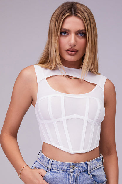 Damen Elegante Mesh-Korsettop | Weiß