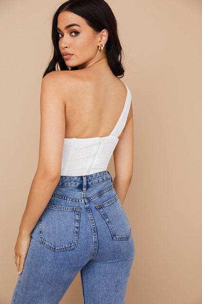 Damen Asymmetrisches One-Shoulder Oberteile | Weiß