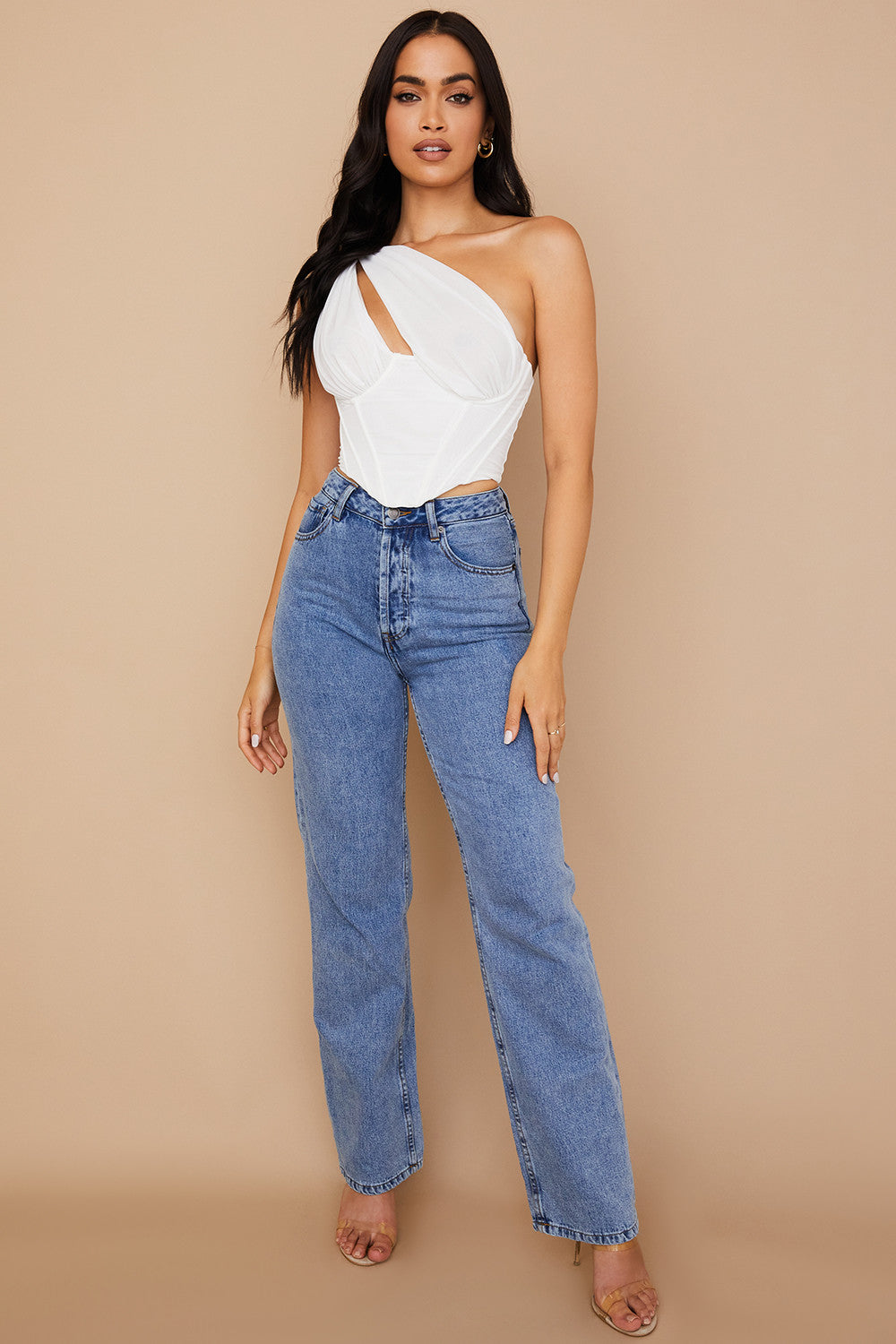 Damen Asymmetrisches One-Shoulder Oberteile | Weiß