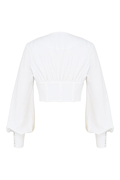 Damen Cropped Top Mit Schnürverschluss Und Langen Ärmeln | Weiß