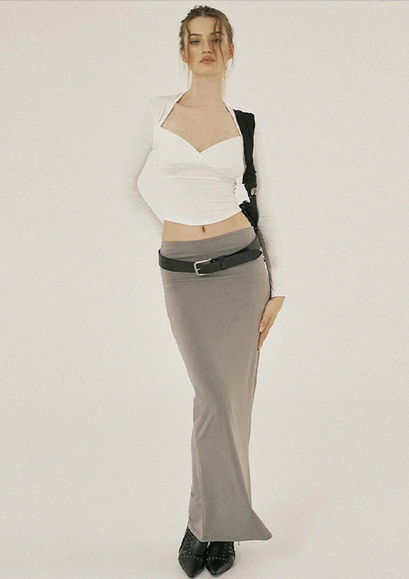 Damen Minimalistisches Cropped Top | Langärmelig
