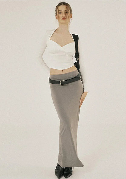 Damen Minimalistisches Cropped Top | Langärmelig