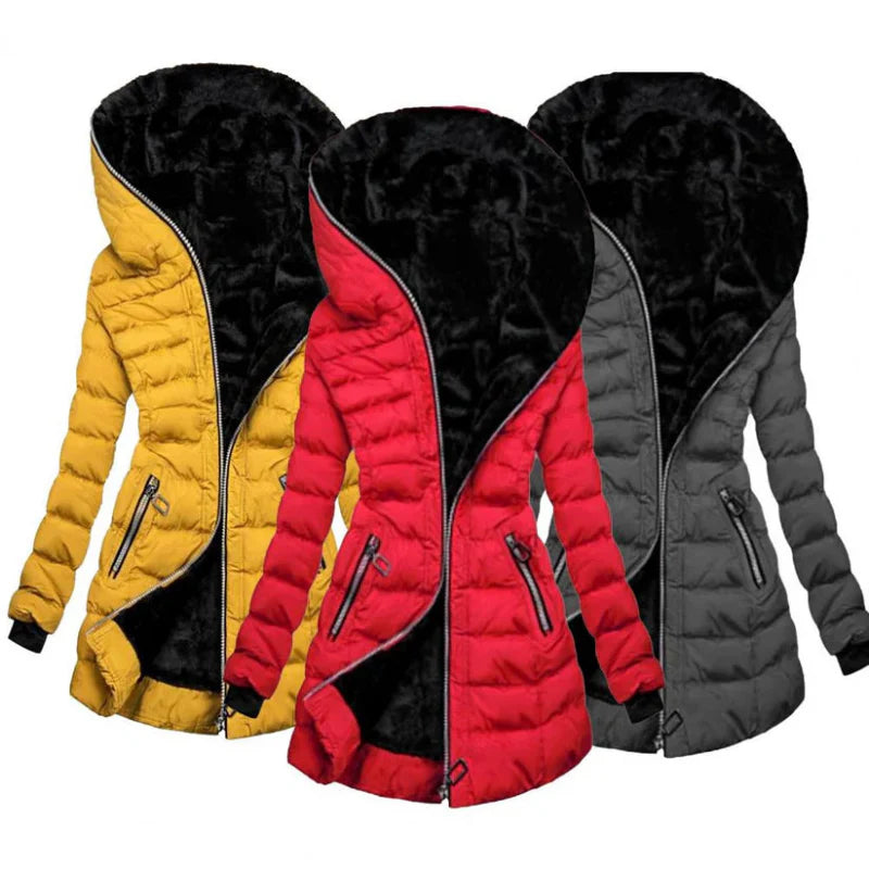 Damen Reißverschluss Puffer Jacke | Mit Kapuze