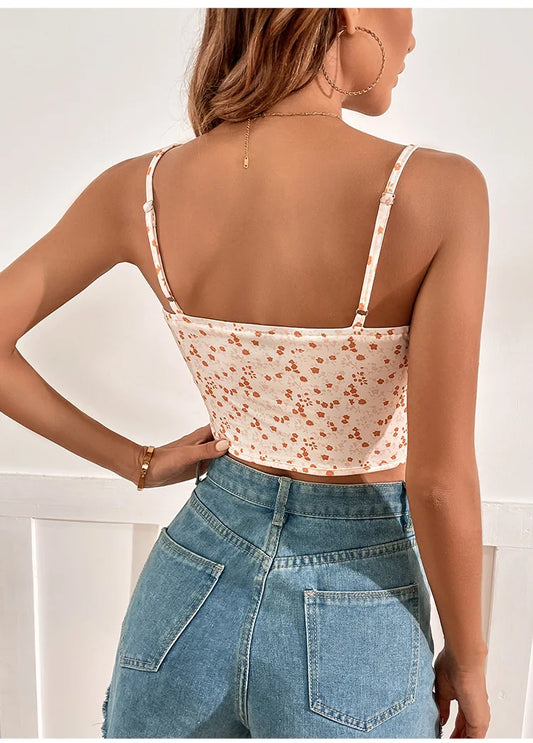Damen Sommer Korsett Top Mit Blumendruck | Ärmellos