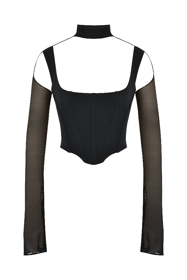 Damen Cropped Top Mit Langarm | Schwarz