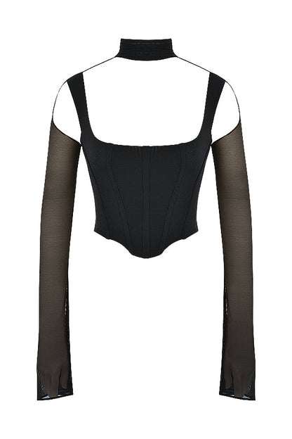 Damen Cropped Top Mit Langarm | Schwarz