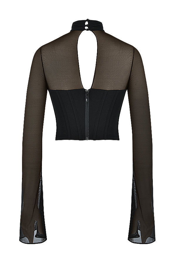Damen Cropped Top Mit Langarm | Schwarz