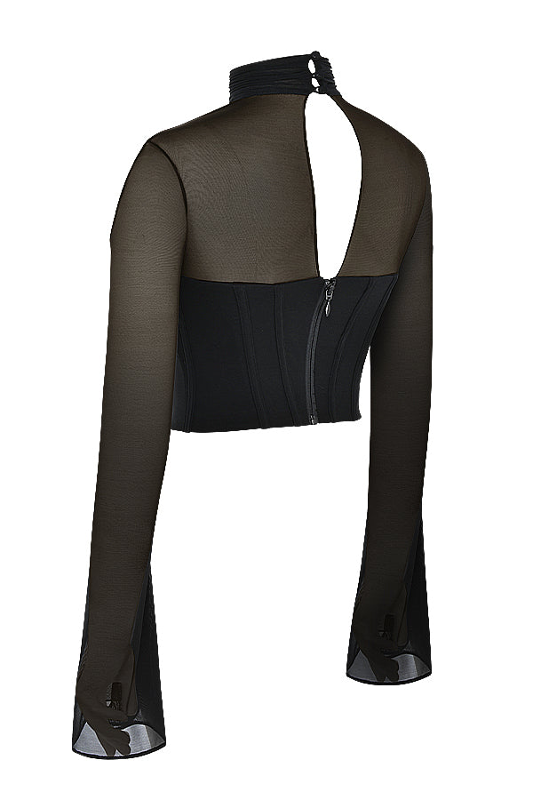 Damen Cropped Top Mit Langarm | Schwarz