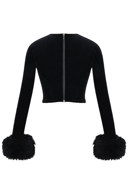 Damen Langarm Oberteil Mit Faux-Fell Manschetten | Schwarz