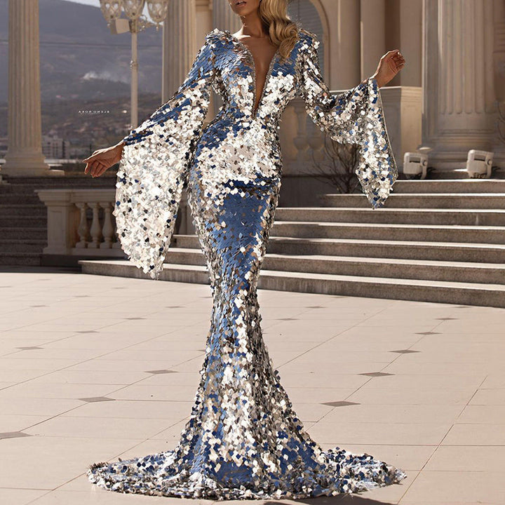 Damen Meerjungfrau Paillettenkleid | Maxi