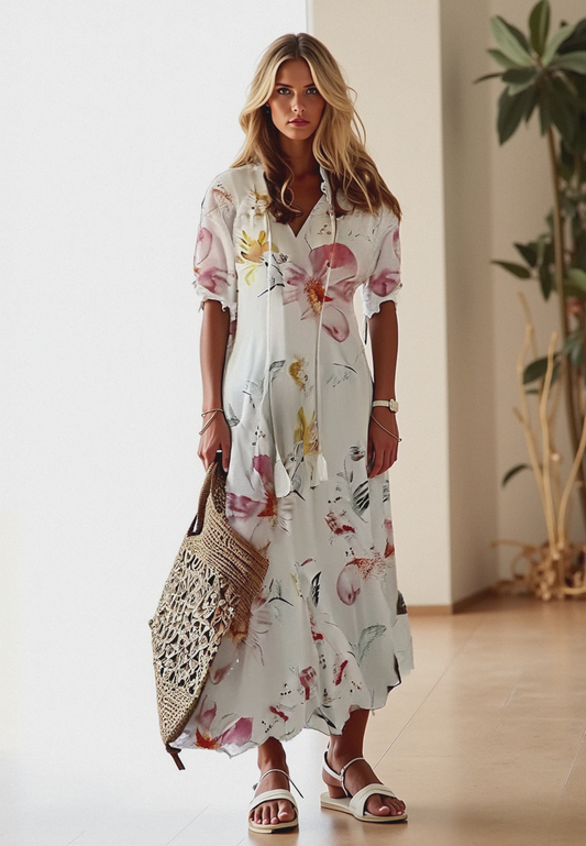 Damen Bohemian 3/4 Ärmel Kleid | Maxi