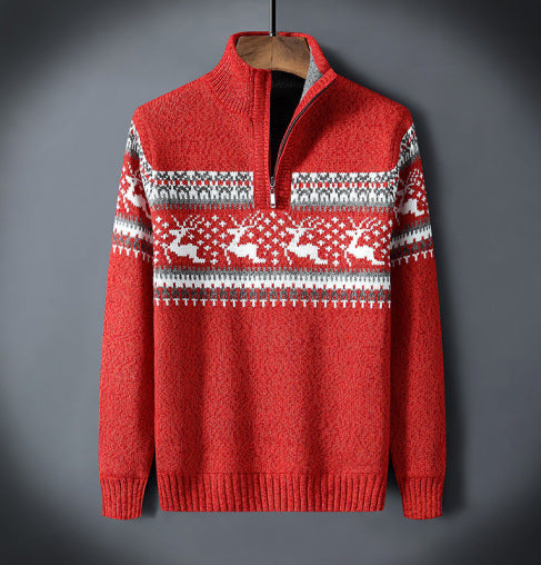 Stehkragen Weihnachtpullover Herren | Reißverschluss