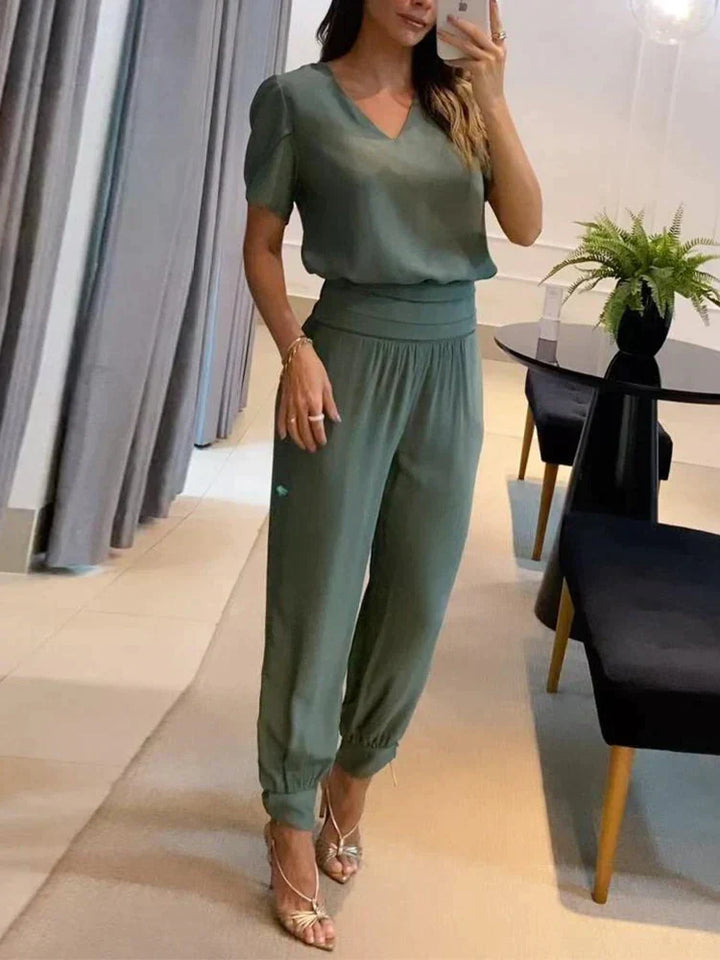 Elegantes Damen-Set | V-Ausschnitt Top und Hose