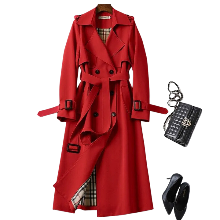 Damen-Trenchcoat mit doppelter Knopfleiste und Gürtel | Lange