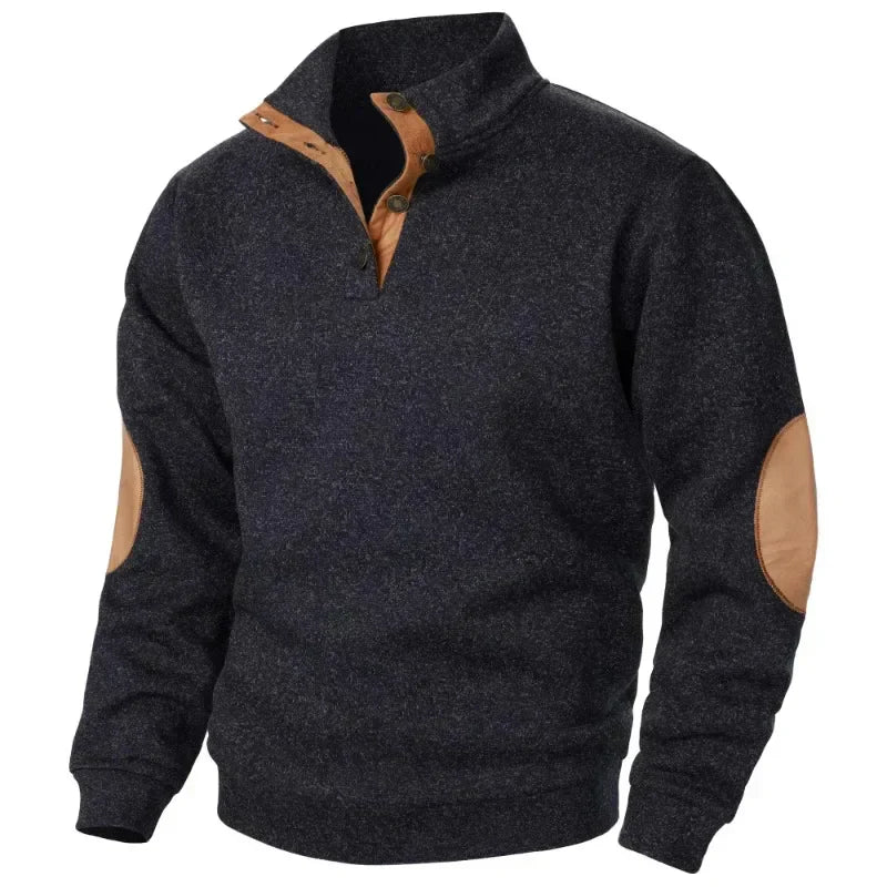 Herren Pullover Mit Knopfverschluss | Ellbogenpatches