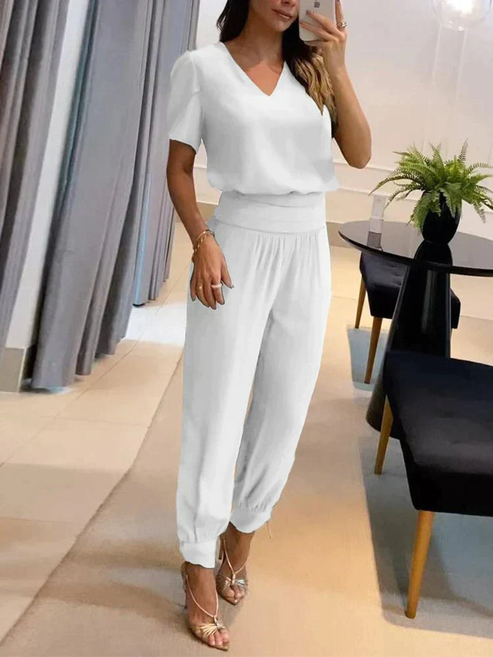 Elegantes Damen-Set | V-Ausschnitt Top und Hose