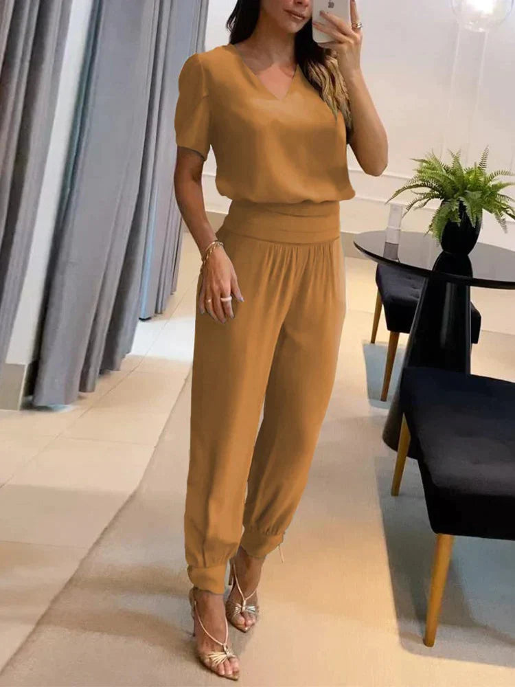 Elegantes Damen-Set | V-Ausschnitt Top und Hose