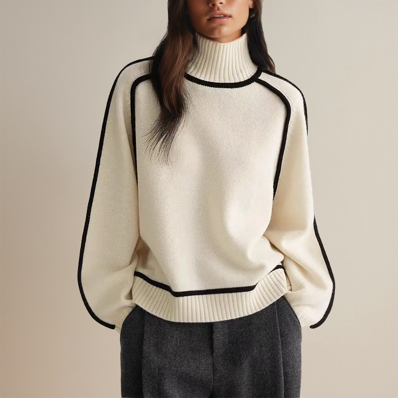 Damen-Strick Pullover mit hohem Halsausschnitt | Warme