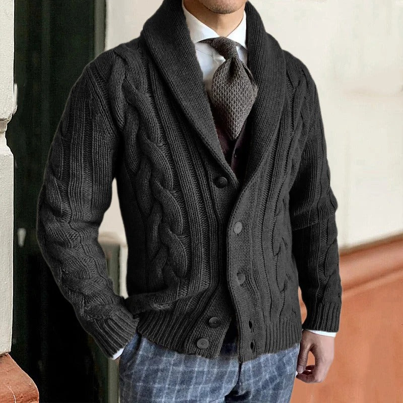 Herren Warme Strickjacke mit Kragen | Knopf Daunen
