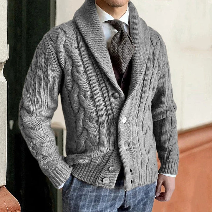 Herren Warme Strickjacke mit Kragen | Knopf Daunen