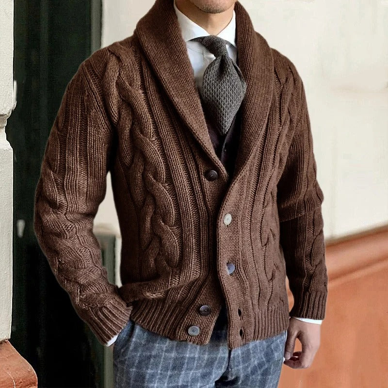 Herren Warme Strickjacke mit Kragen | Knopf Daunen