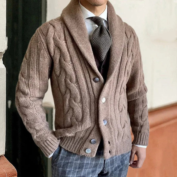 Herren Warme Strickjacke mit Kragen | Knopf Daunen