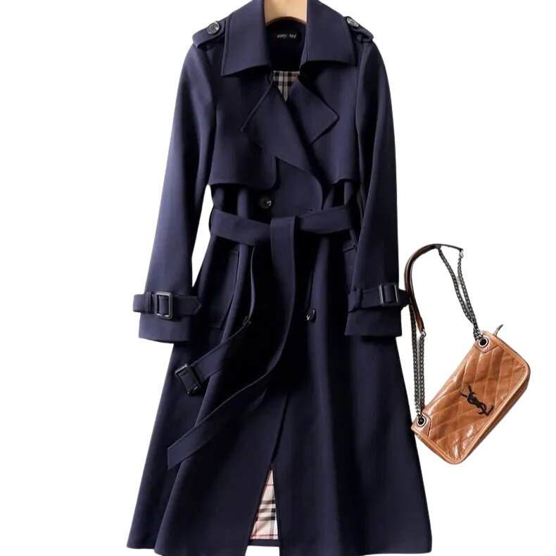 Damen-Trenchcoat mit doppelter Knopfleiste und Gürtel | Lange