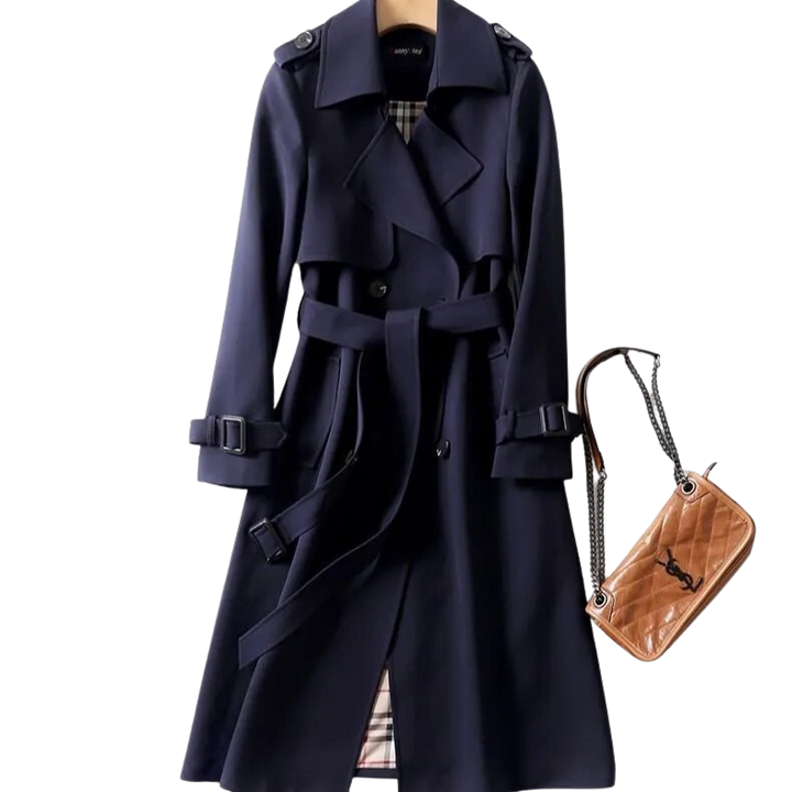 Damen-Trenchcoat mit doppelter Knopfleiste und Gürtel | Lange