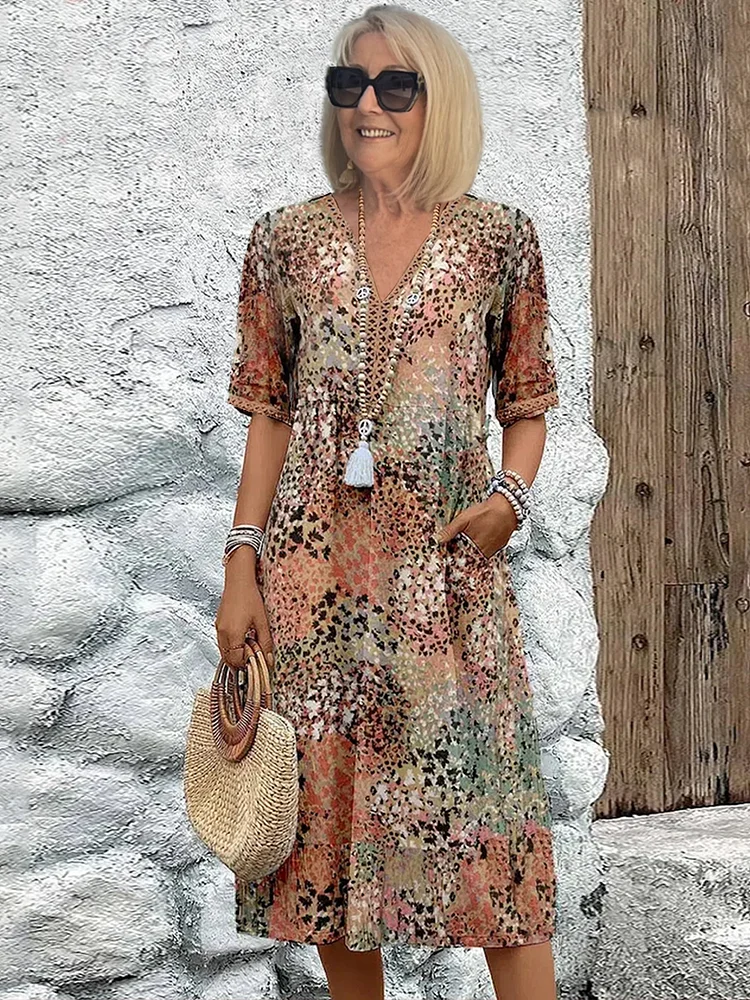 Damen A-Linie Sommerkleid | Midi