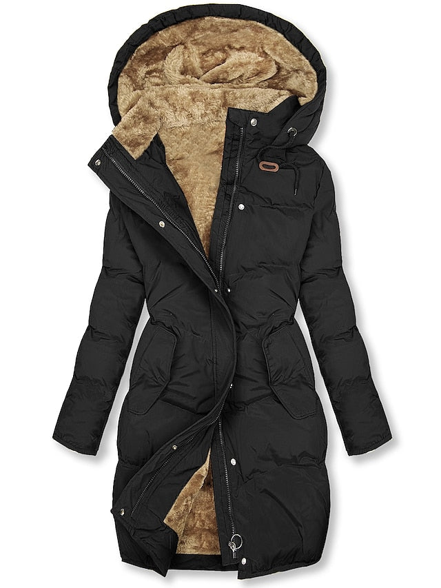 Damen Lange Daunenjacke mit Kapuze | Warme