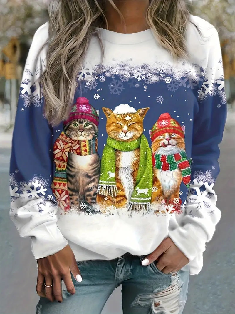 Weihnachtpullover Damen | mit Katzenprint