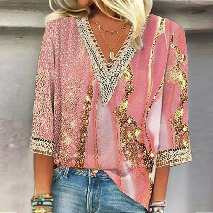 Damen Bedrucken V-Ausschnitt Bluse | Sommer