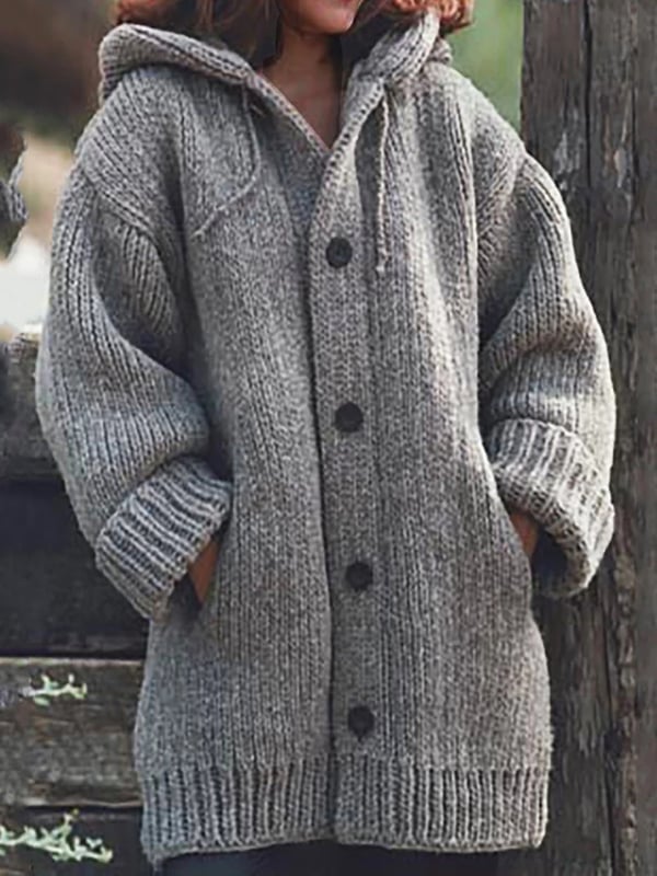 Damen Lange Strickjacke | Mit Kapuze