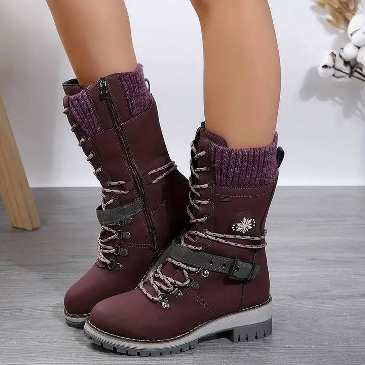 Wadenlang Winterstiefel Damen | Gestricktes Futter