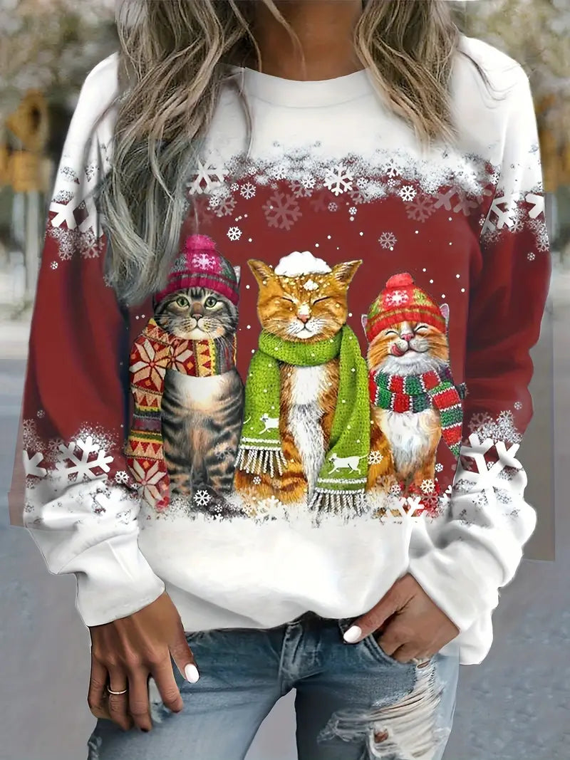 Weihnachtpullover Damen | mit Katzenprint