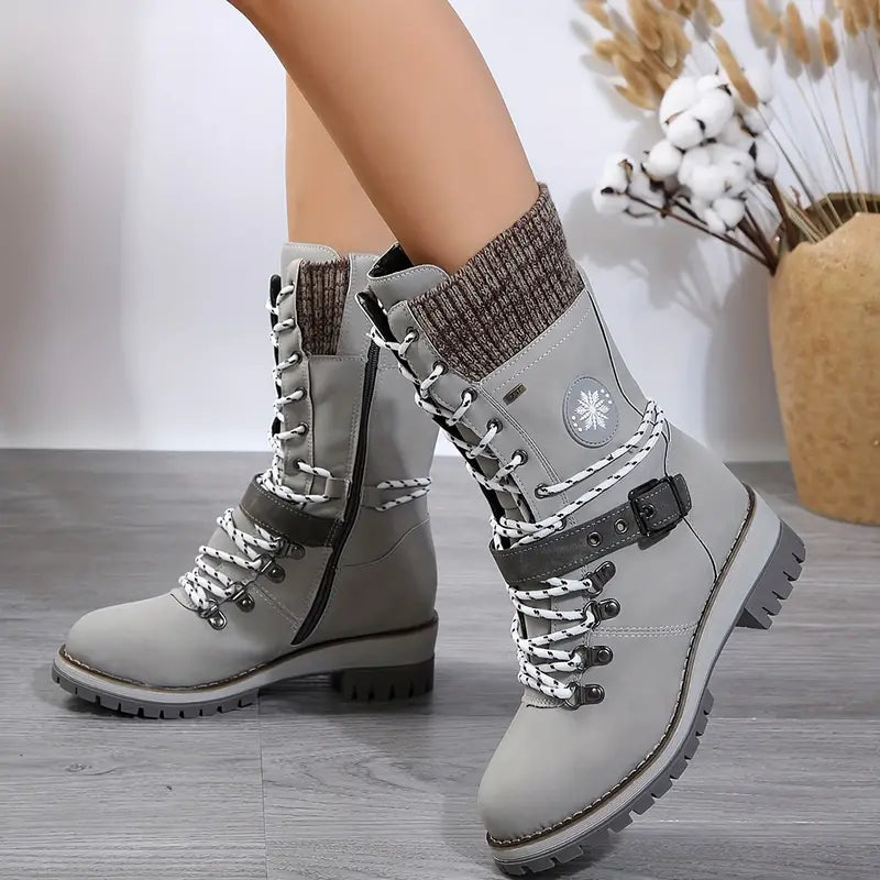Wadenlang Winterstiefel Damen | Gestricktes Futter
