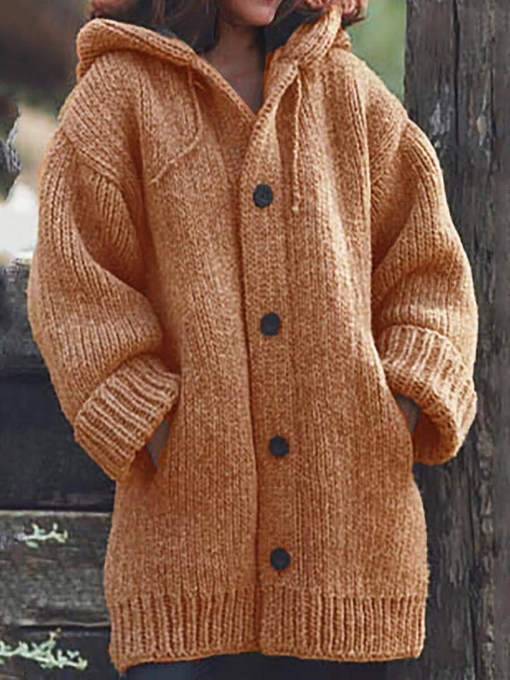 Damen Lange Strickjacke | Mit Kapuze