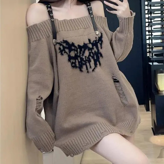 Alessia | Damen Schulterfreier Pullover | Schwarz