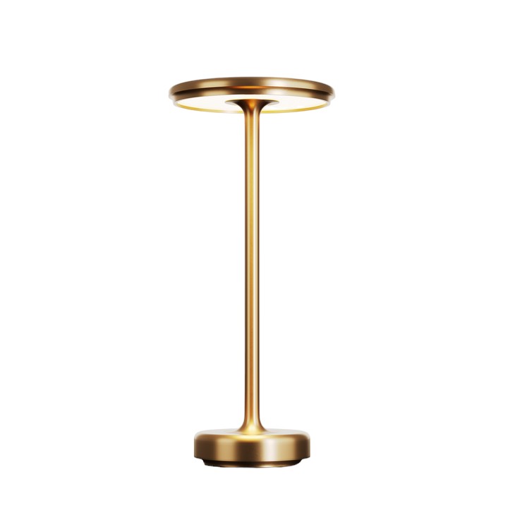 Moderne Tischlampe Aurora in edlem Gold für stilvolles Wohndesign.