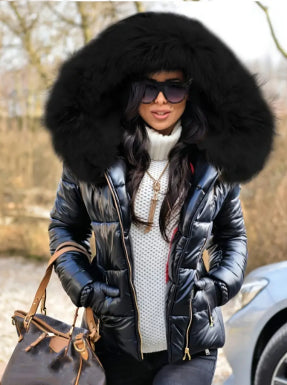 Damen-Daunenjacke in Schwarz | Kapuze