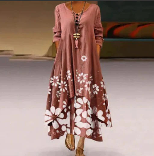 Bedrucktes Sommerkleid Mit 3/4 Ärmeln Für Damen | Midi
