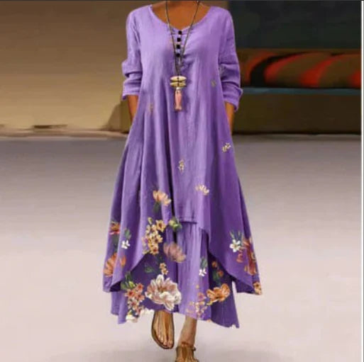 Bedrucktes Sommerkleid Mit 3/4 Ärmeln Für Damen | Midi