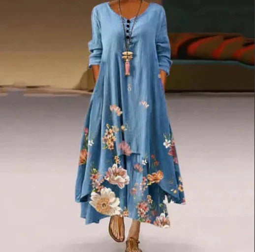 Bedrucktes Sommerkleid Mit 3/4 Ärmeln Für Damen | Midi