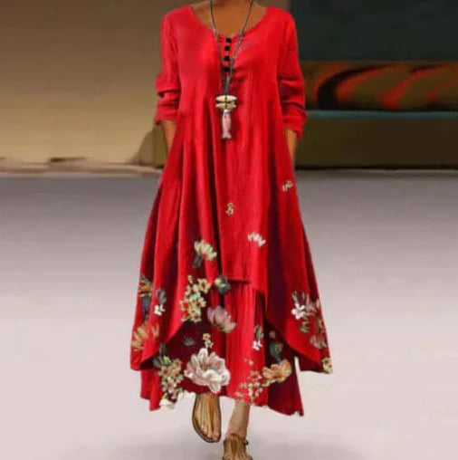 Bedrucktes Sommerkleid Mit 3/4 Ärmeln Für Damen | Midi